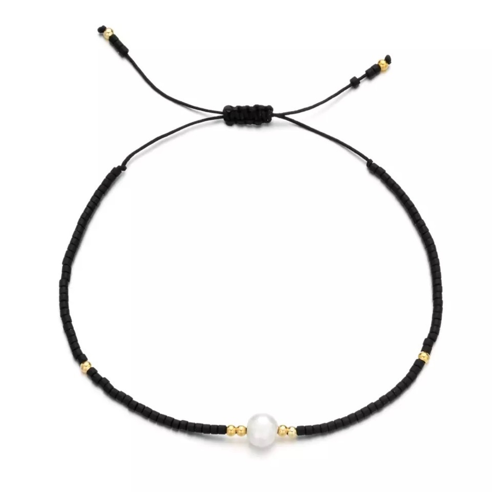 Natural Pearl Bracelet for Women,Handmade Black Glass Stone Bracelets,Adjustable - Picture 2 of 4